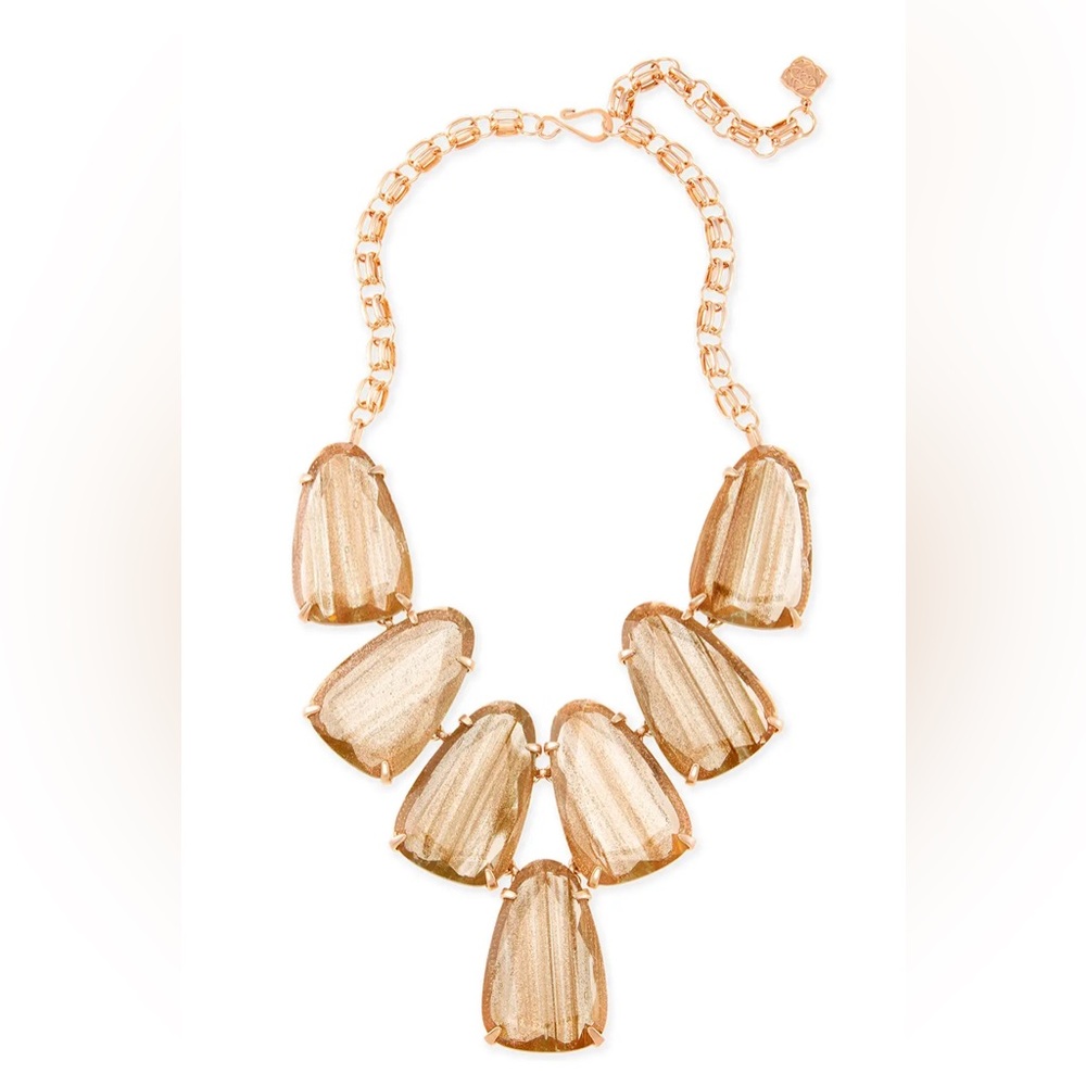 NWOT Kendra Scott Harlow Gold-Dusted Stone Rose Gold Chain Statement Nec…